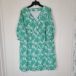 J. Jill Women's A-Line Swing Dress Women's XL green cotton 3/4 peasant sleeves